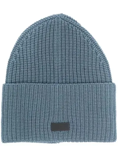 Z Zegna Logo Rib-knit Beanie Hat In Blue