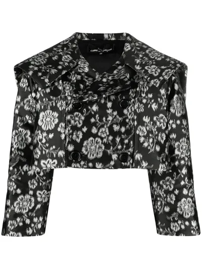 Comme Des Garçons Floral Print Cropped Jacket In Black