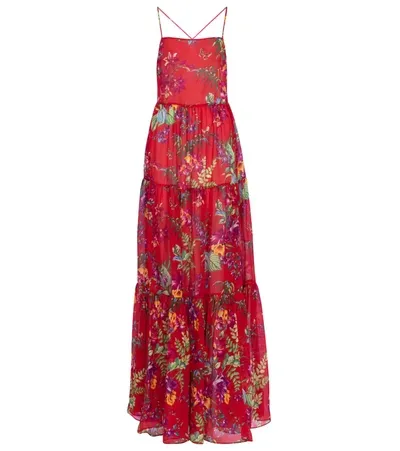 Etro Palmaria Floral-print Cotton And Silk-blend Maxi Dress In Red