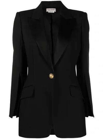 Alexander Mcqueen Slit Sleeves Fitted Blazer In Black