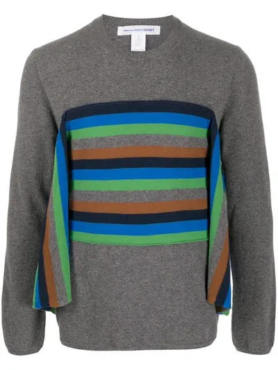 Comme Des Garçons Shirt Striped Knit Jumper In Grey