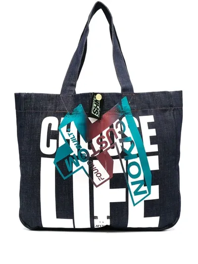 Katharine Hamnett Choose Life Denim Tote Bag In Blue