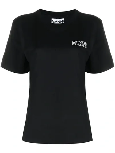 Ganni Logo-print Short-sleeve Recycled T-shirt In Black