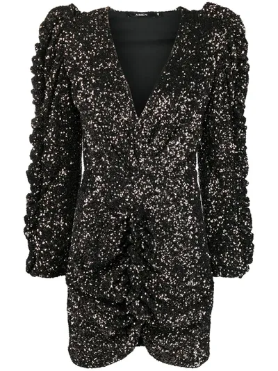 Amen Sequin-embellished Wrap Dress In Grey