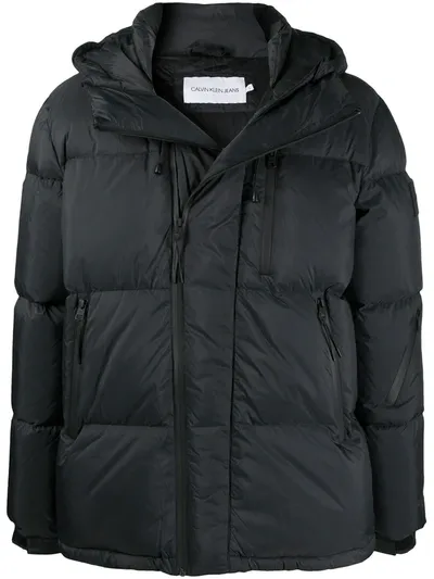 Calvin Klein Jeans Est.1978 Hooded Feather-down Puffer Coat In Black