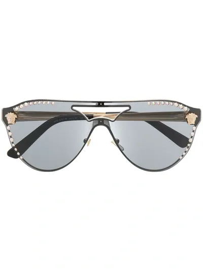 Versace Medusa Plaque Oversized-frame Sunglasses In Schwarz