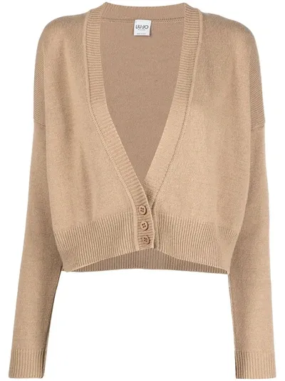 Liu •jo Cropped Cardigan In Neutrals