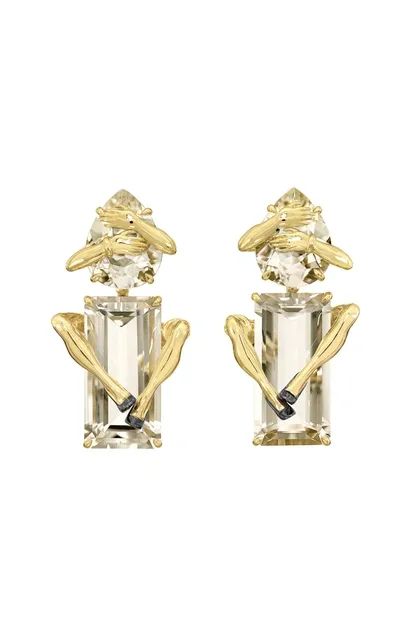 Sauer Legs 18k Yellow Gold Quartz; Diamond Earrings In Clear