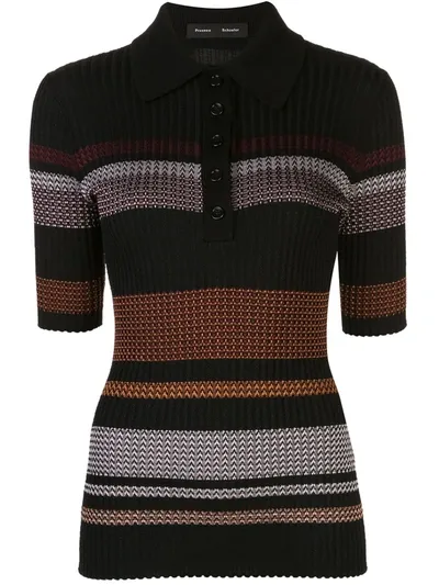 Proenza Schouler Zig Zag Stripe Knitted Polo Top In Black