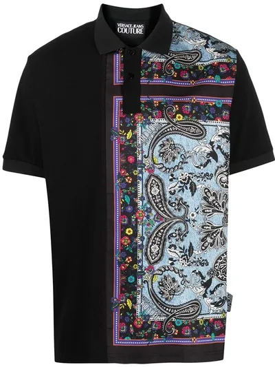 Versace Jeans Couture Paisley-print Polo Shirt In Black