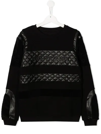 Philipp Plein Junior Teen Quilted Panel Sweatshirt In Black