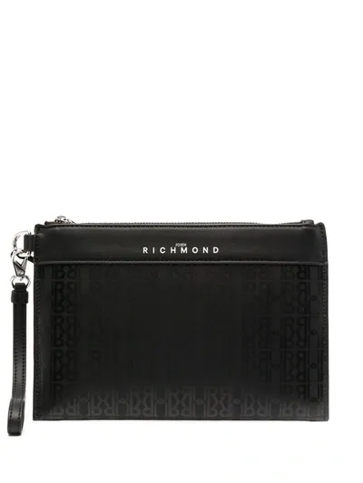 John Richmond Logo-print Monogram Clutch Bag In Black