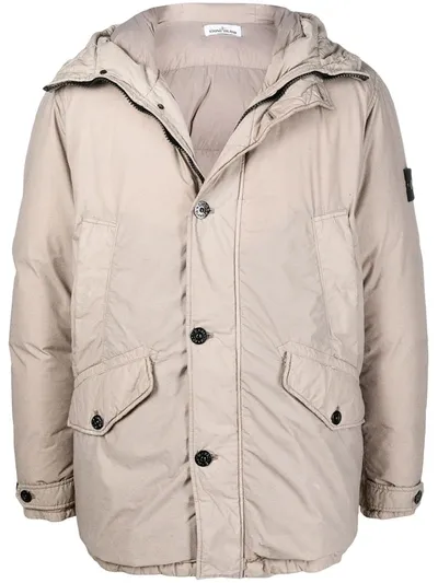 Stone Island Button-down Padded Coat In Neutrals