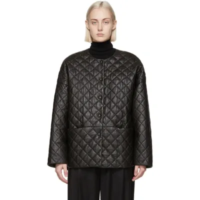 Totême Black Leather Quilted Jacket