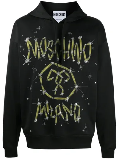 Moschino Sparkle Double Question Mark Hoodie In Black