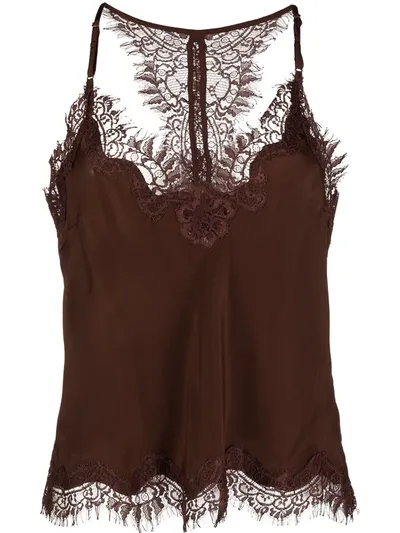 Gold Hawk Floral Lace Trim Vest In Brown