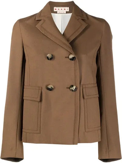 Marni Double-breasted Short Coat In Brown