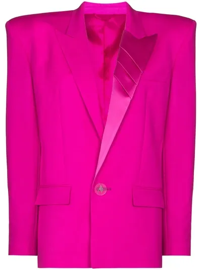 Attico Padded-shoulder Single-breasted Wool-blend Jacket In Pink