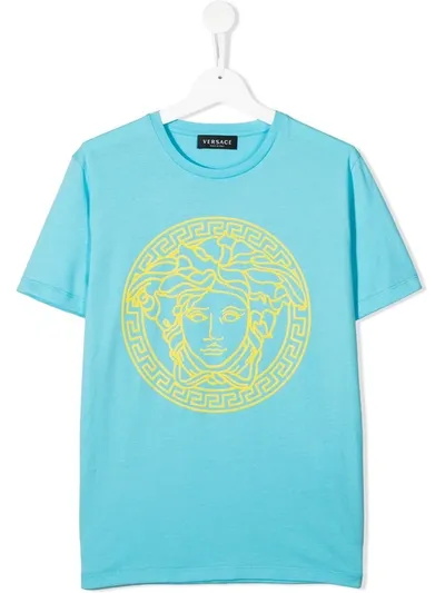 Young Versace Kids' Medusa-head Print Cotton T-shirt In Azzurro