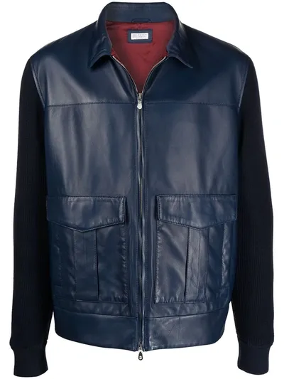 Brunello Cucinelli Contrast-sleeved Flap-pocket Jacket In Blue