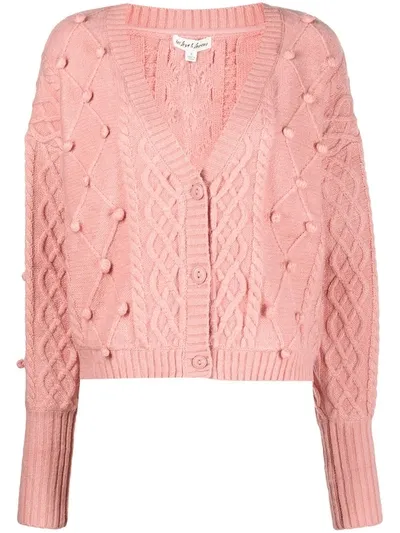 For Love & Lemons Florentina Cable-knit Cardigan In Pink