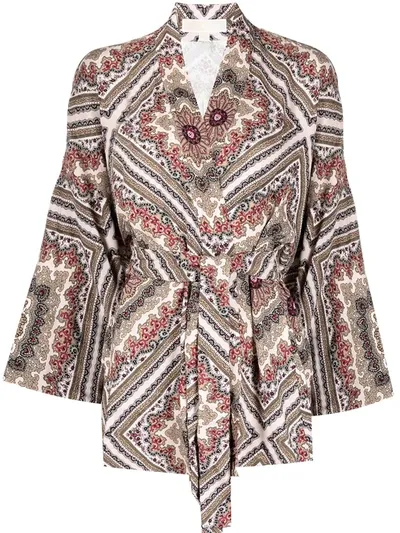 Michael Michael Kors Tied-waist Paisley-print Kimono In Neutrals