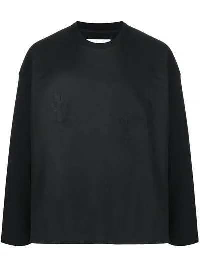 Jil Sander Cactus & Gecko Embroidered Long-sleeve T-shirt In Black