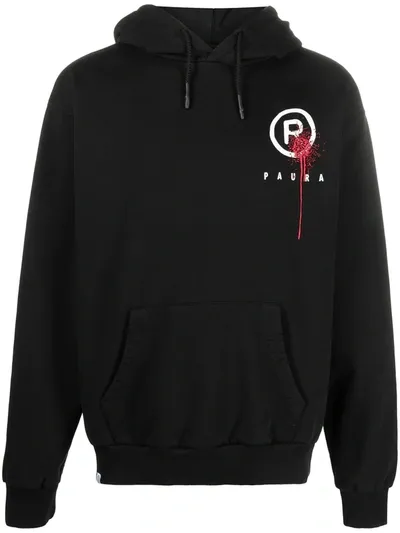 Paura Embroidered Splatter Hoodie In Black