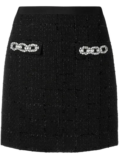 Blumarine Embellished Tweed Mini Skirt In Black