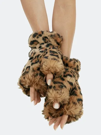 Apparis Ariel Faux Fur Fingerless Gloves In Plush Leopard