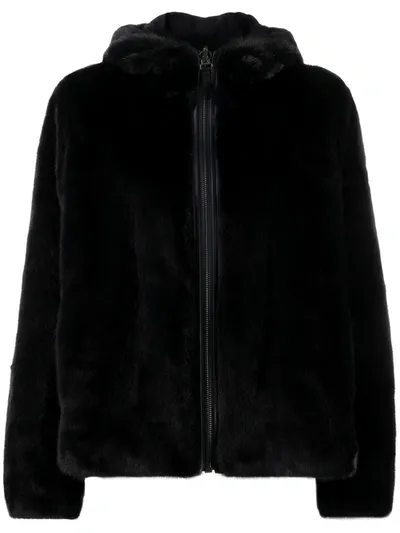 Yves Salomon Drawstring-hood Faux-fur Jacket In Blue