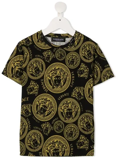 Young Versace Teen All-over Medusa Head Cotton T-shirt In Nero