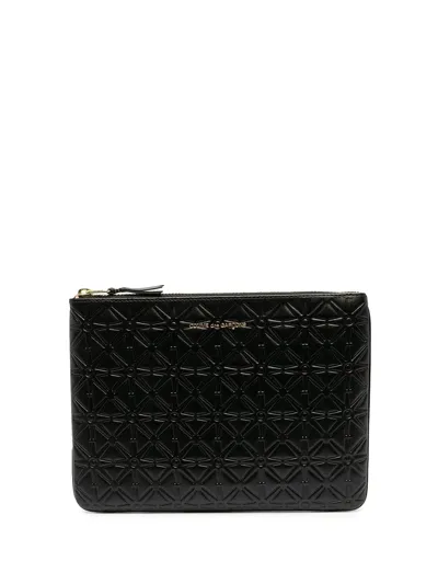 Comme Des Garçons Comme Des Garcons Star Embossed Pouch In Black, Geometric Print.