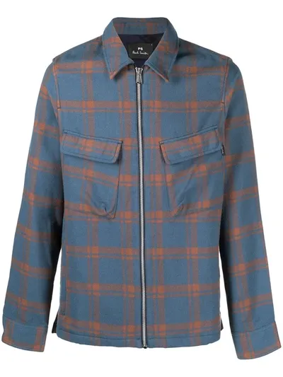 Paul Smith Checked Shirt Jacket In Blue