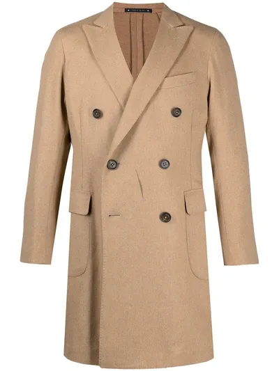 Bagnoli Sartoria Napoli Peak-lapel Double-breasted Coat In Brown