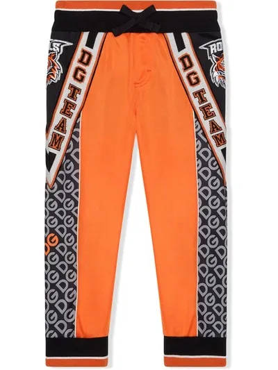 Dolce & Gabbana Kids' All-over Logo Track Pants In Orange