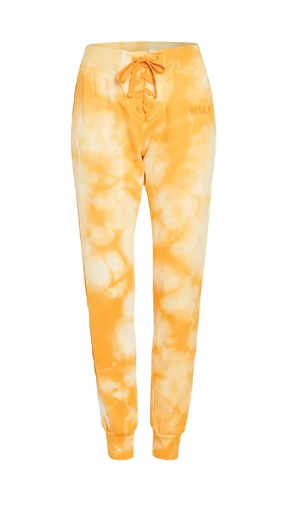 Wsly Lace-up Tie-dyed Organic Cotton-blend Jersey Track Pants In Saffron