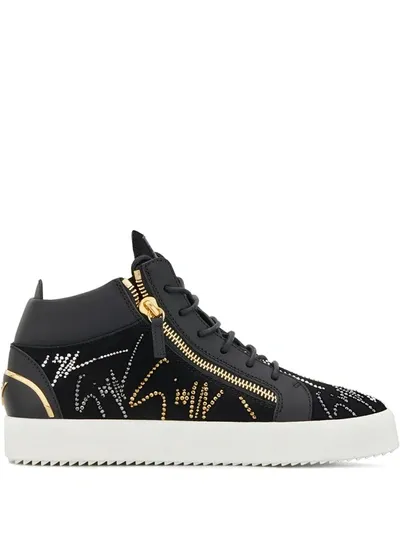 Giuseppe Zanotti Crystal-embellished High-top Sneakers In Black