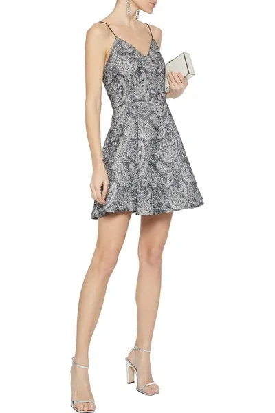 Alice And Olivia Anette Pleated Metallic Jacquard Mini Dress In Silver