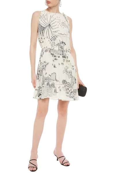 Valentino Bow-detailed Printed Silk Crepe De Chine Mini Dress In Ivory