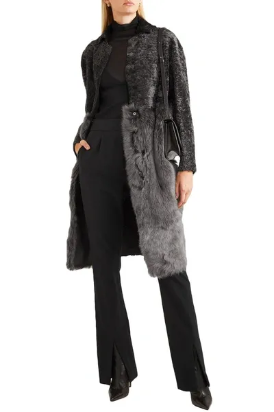 Karl Donoghue Paneled Shearling Coat In Gray