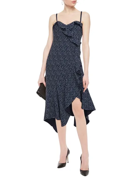 Jonathan Simkhai Strapless Ruffled Printed Stretch-crepe Midi Dress In Navy