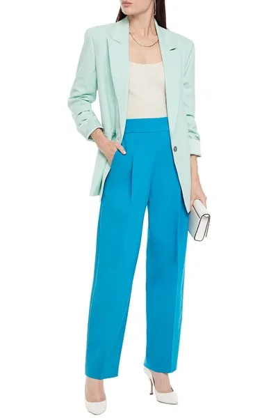 Oscar De La Renta Wool-blend Crepe Straight-leg Pants In Maya Blue