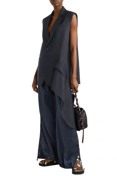 Monse Snap-embellished Pinstriped Satin Wide-leg Pants In Blue