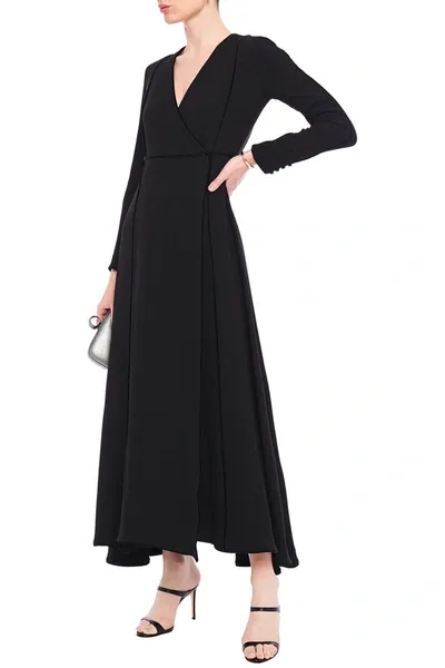 Valentino Velvet-trimmed Crepe Maxi Wrap Dress In Black