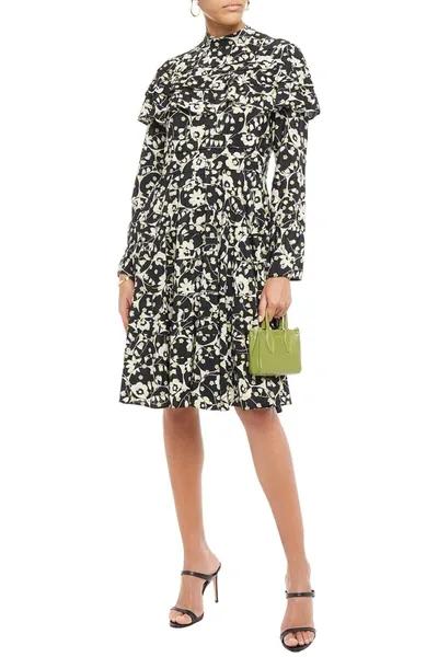 Valentino Tiered Floral-print Silk Crepe De Chine Dress In Black