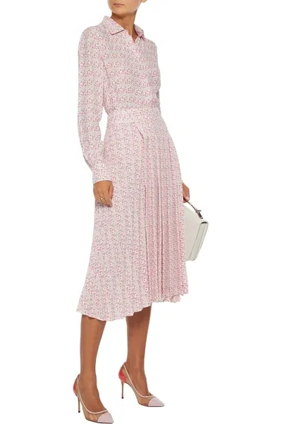 Victoria Beckham Pleated Printed Textured-crepe Midi Skirt In Baby Pink