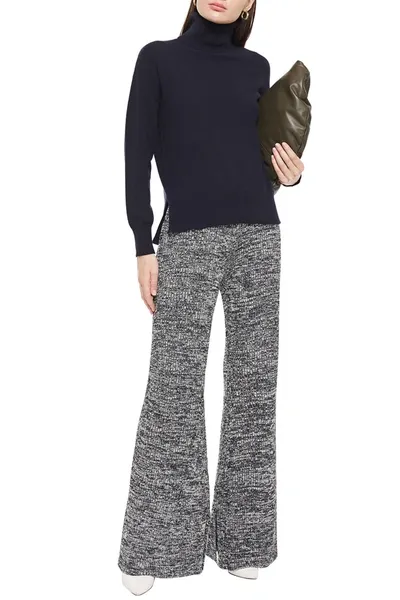 Victoria Victoria Beckham Marled Ribbed-knit Flared Pants In Gray