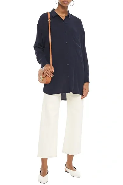 American Vintage Oversized Crepe De Chine Shirt In Blue