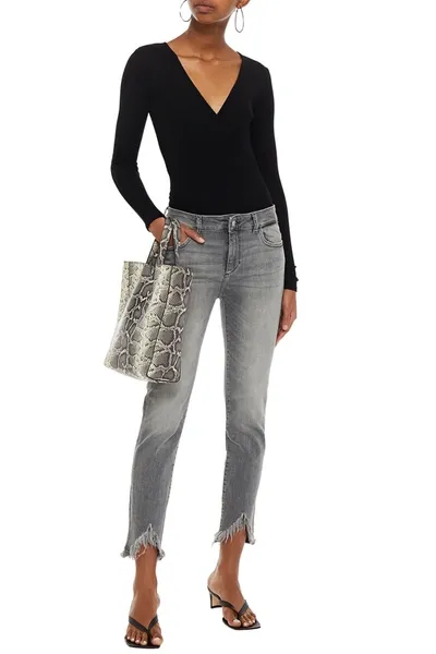 Dl1961 Florence Distressed Mid-rise Skinny Jeans In Gray